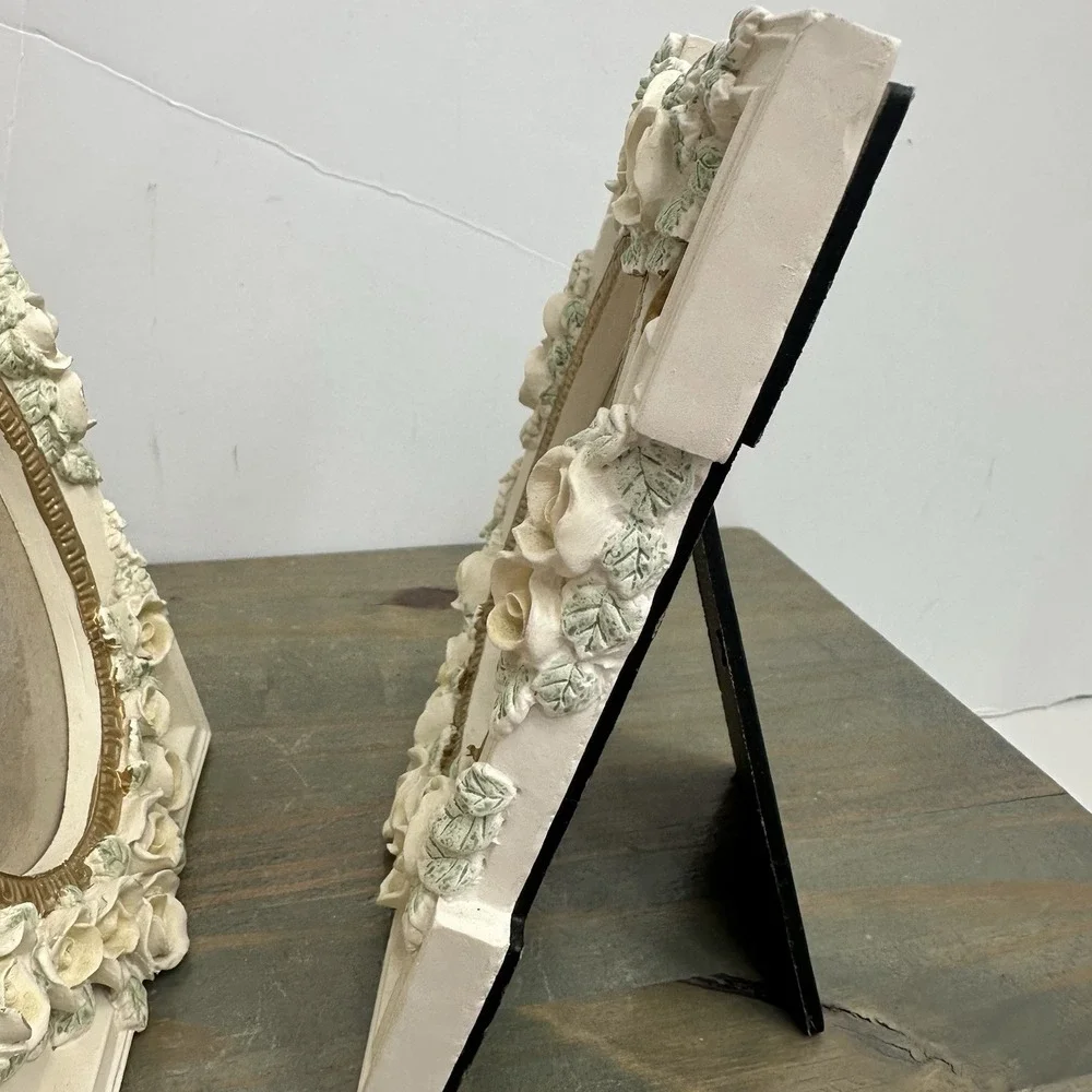 Set 2 Floral Picture Frame Wild Roses cottage Victorian Gold Cream Shabby Chic